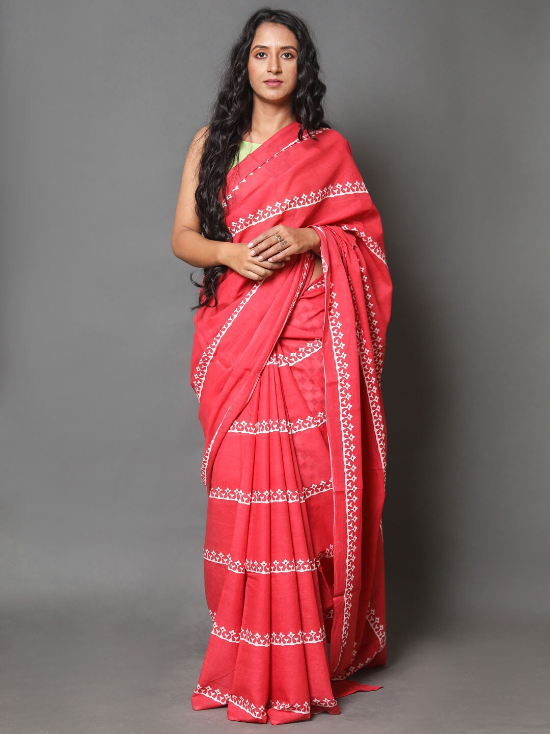 

BUTA BUTI Women Pink & White Ethnic Motifs Pure Cotton Saree