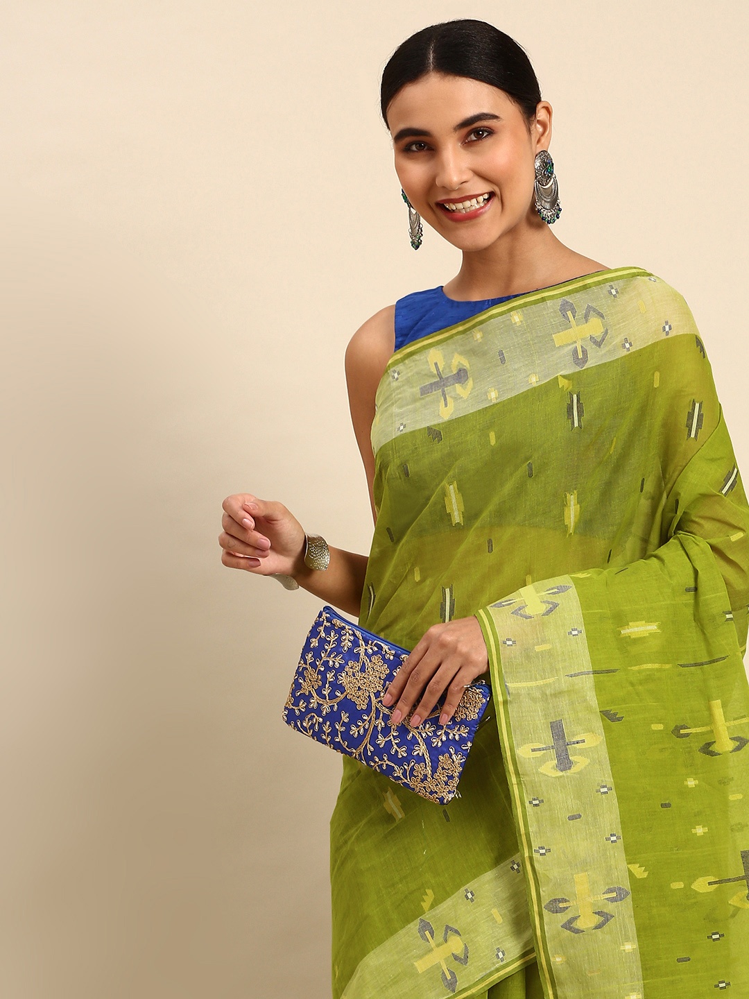 

WoodenTant Lime Green Woven Design Pure Cotton Jamdani Saree
