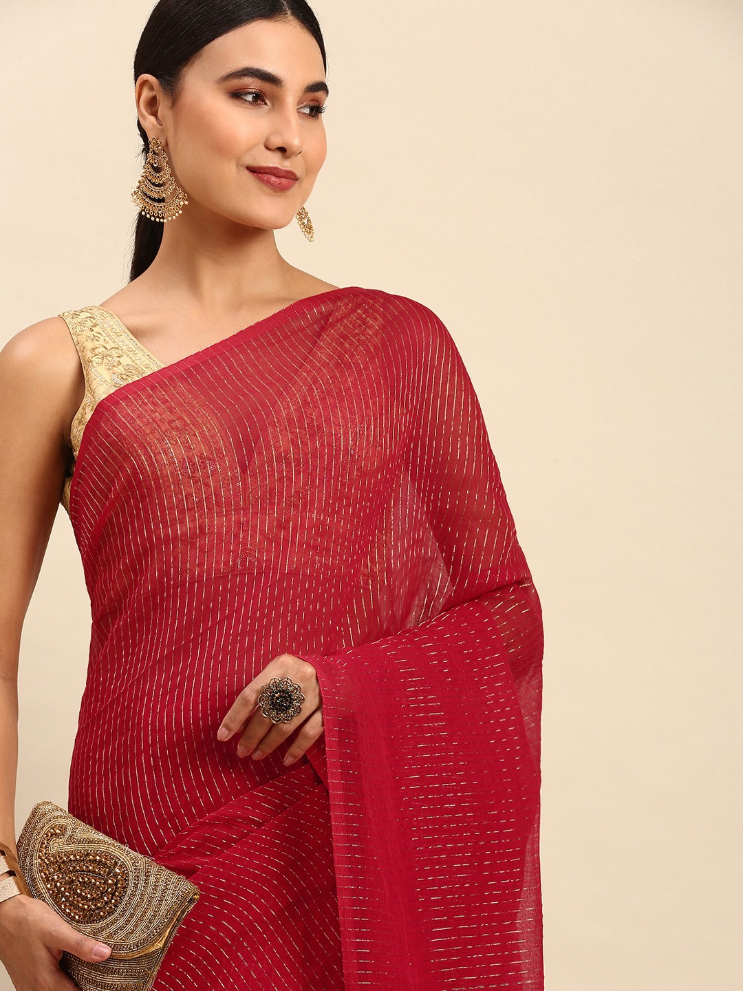 

WoodenTant Red Striped Pure Cotton Mangalagiri Saree