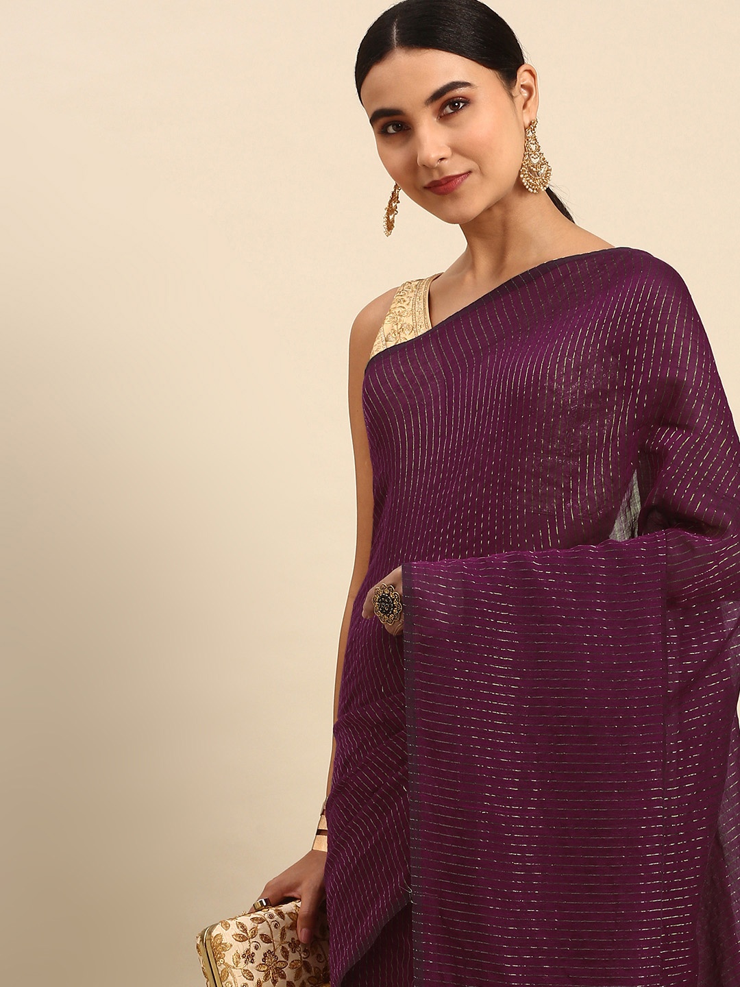 

WoodenTant Purple Striped Pure Cotton Mangalagiri Saree