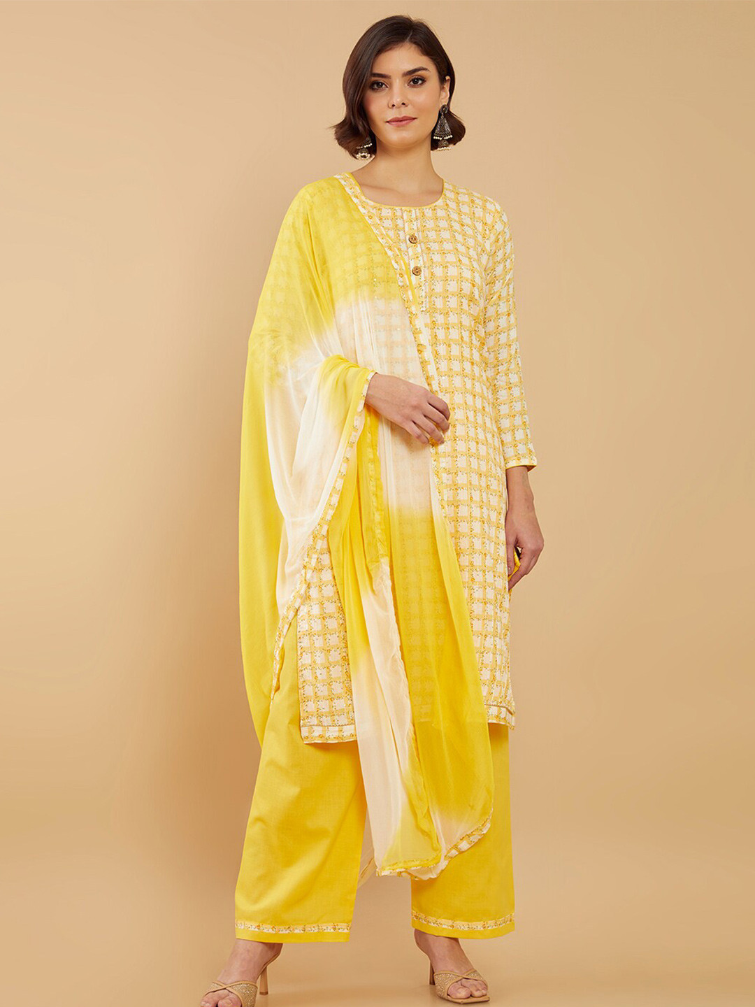 

Soch Yellow & White Printed Unstitched Dress Material