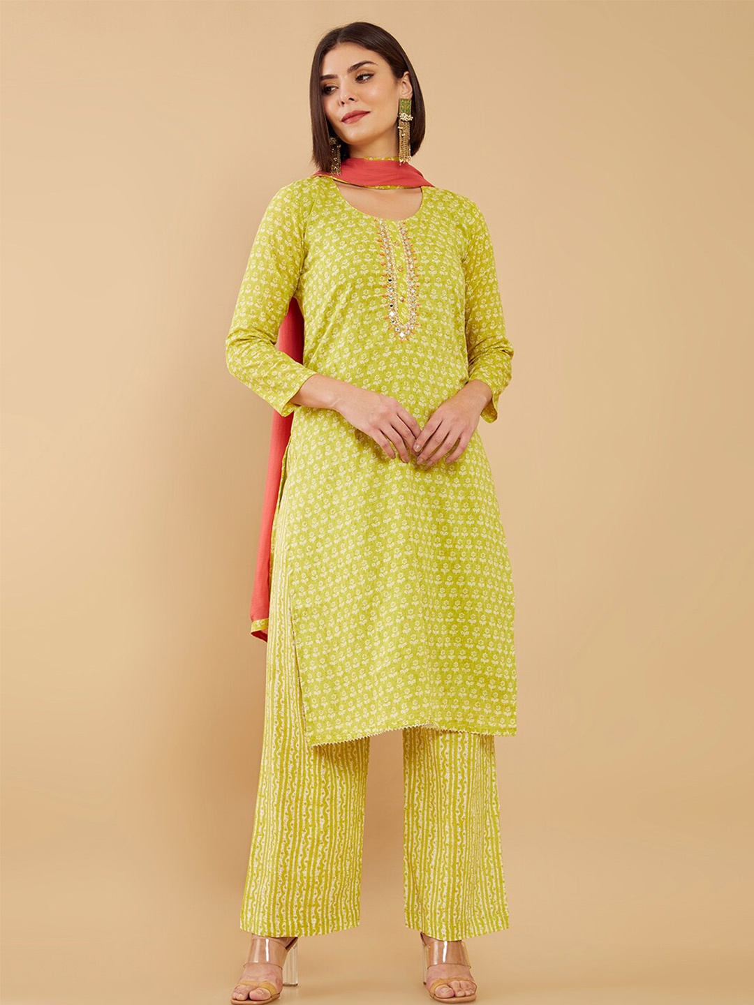 

Soch Green & White Printed Unstitched Dress Material