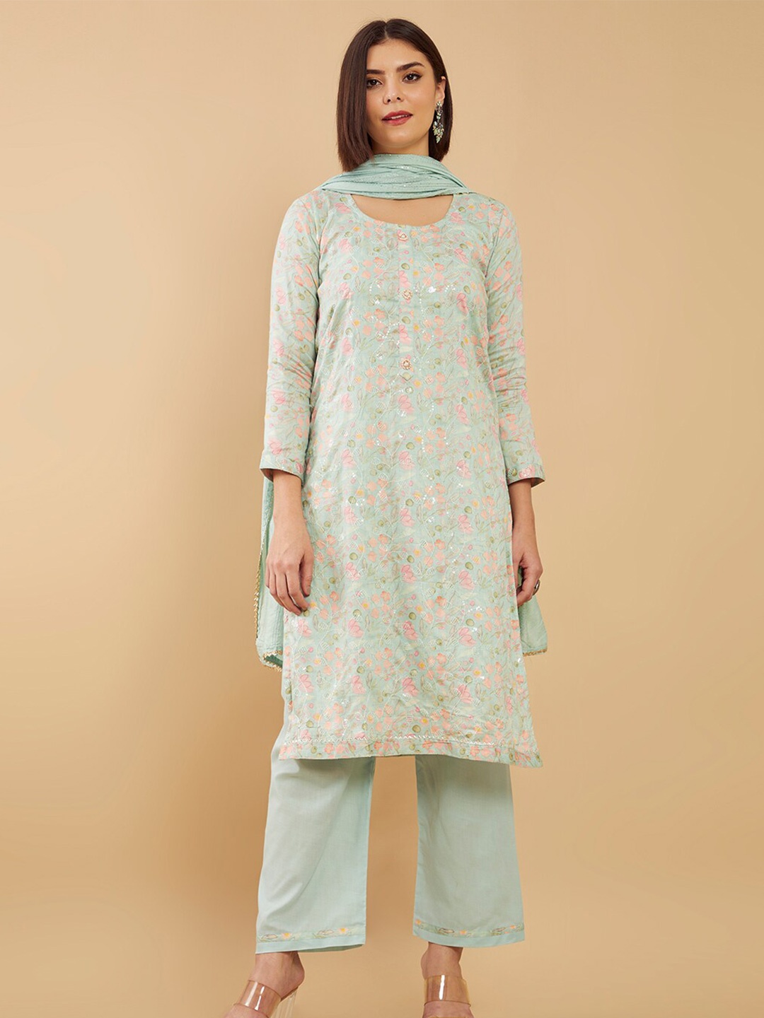 

Soch Blue & Pink Printed Unstitched Dress Material