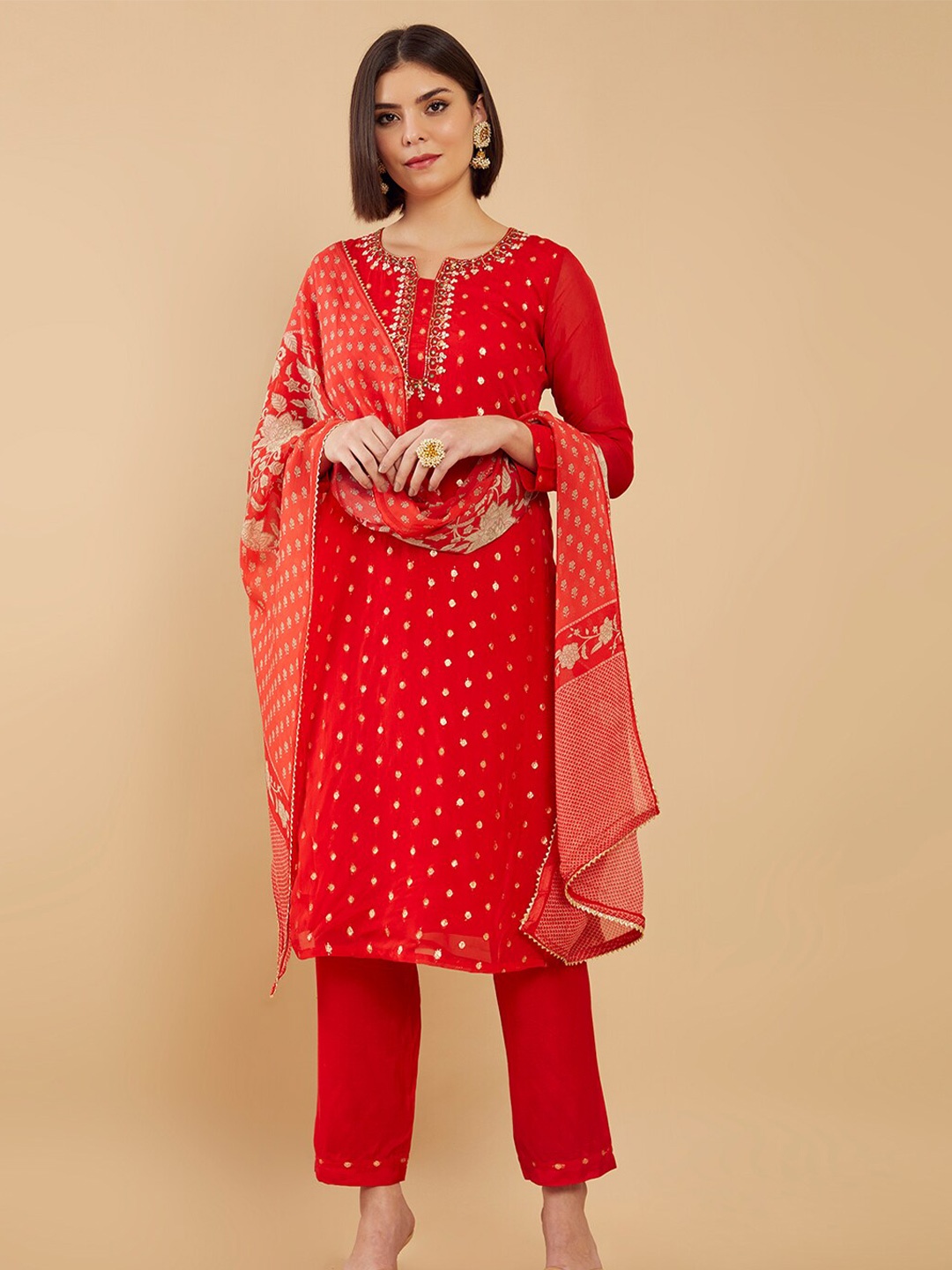 

Soch Red & Cream-Coloured Embellished Organza Unstitched Dress Material