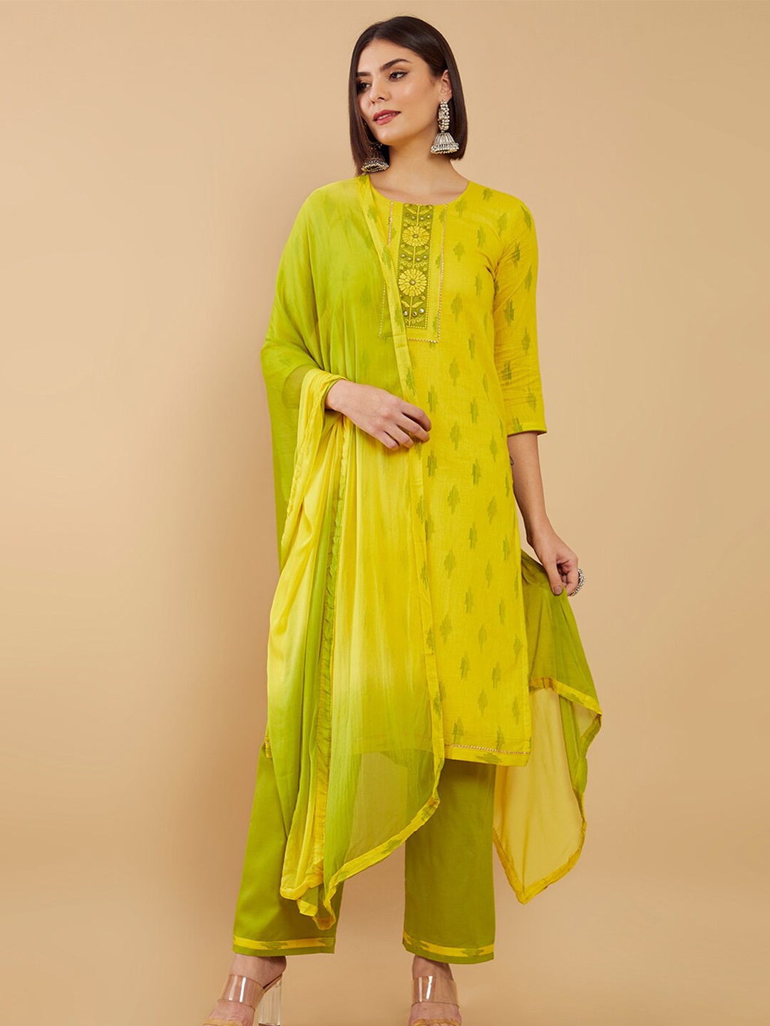 

Soch Yellow & Green Printed Unstitched Dress Material