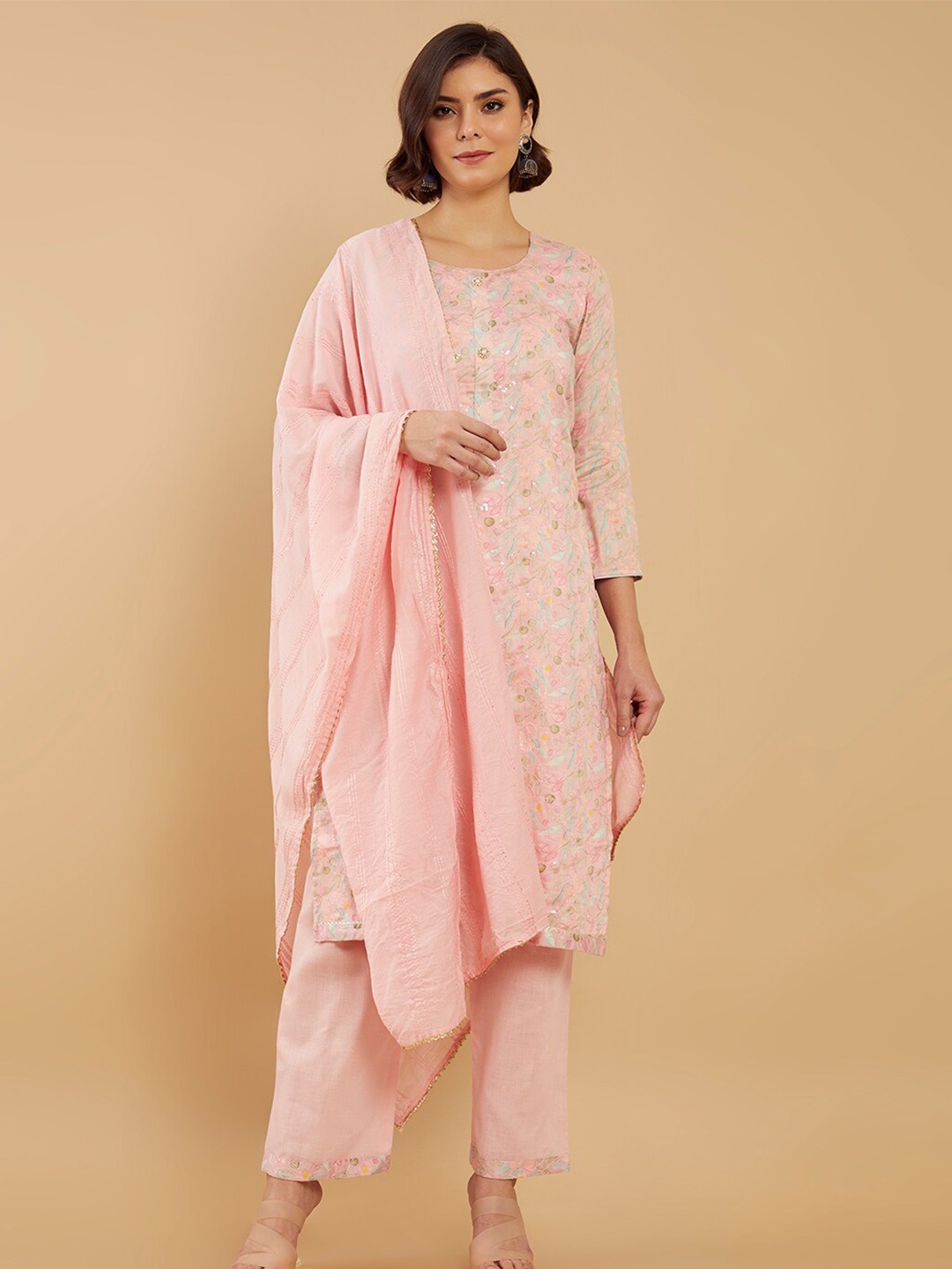 

Soch Pink & Blue Printed Unstitched Dress Material