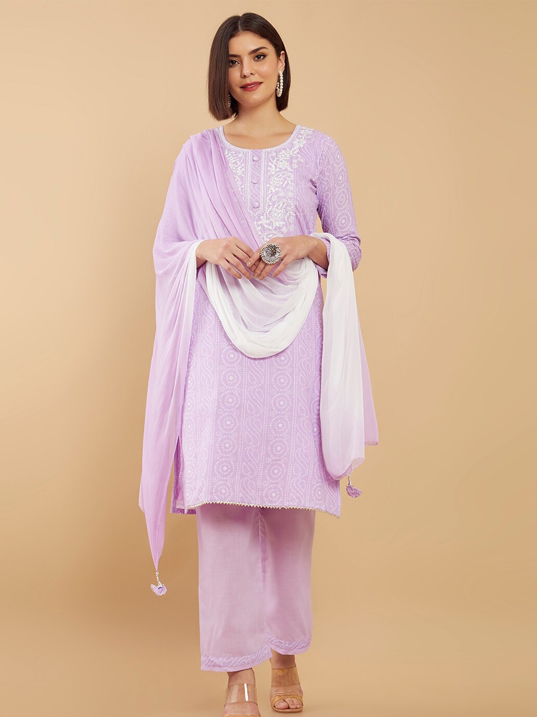 

Soch Purple & White Printed Unstitched Dress Material