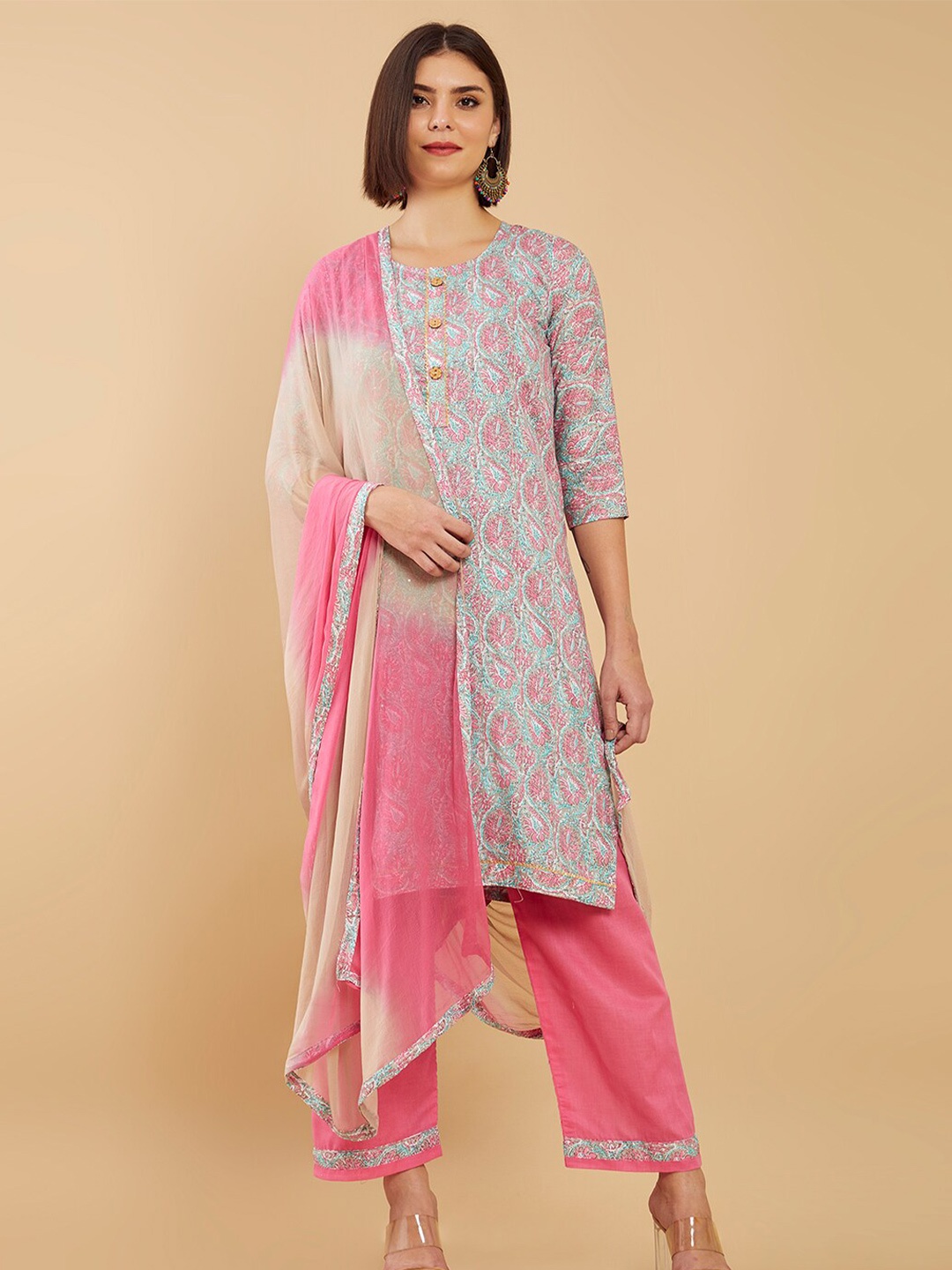

Soch Blue & Pink Printed Unstitched Dress Material