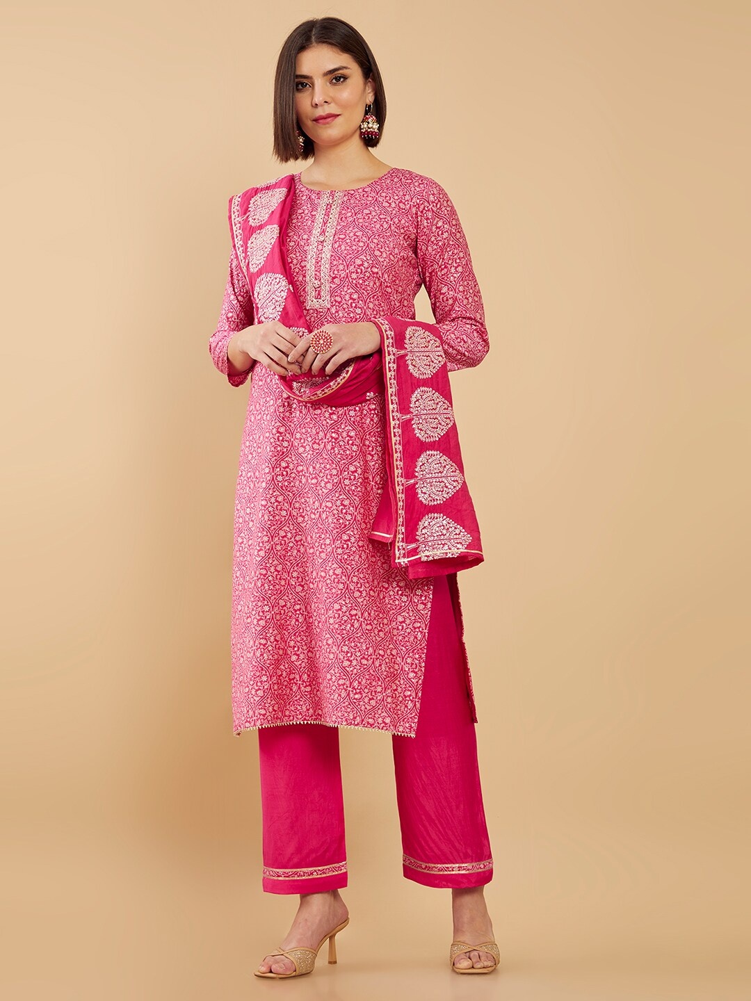 

Soch Pink & Gold-Toned Embroidered Unstitched Dress Material