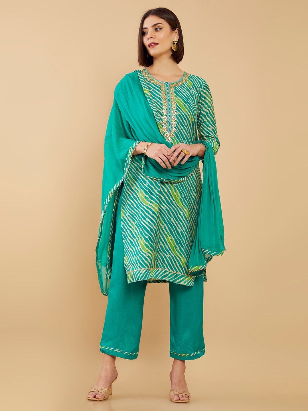

Soch Blue & Off White Printed Unstitched Dress Material