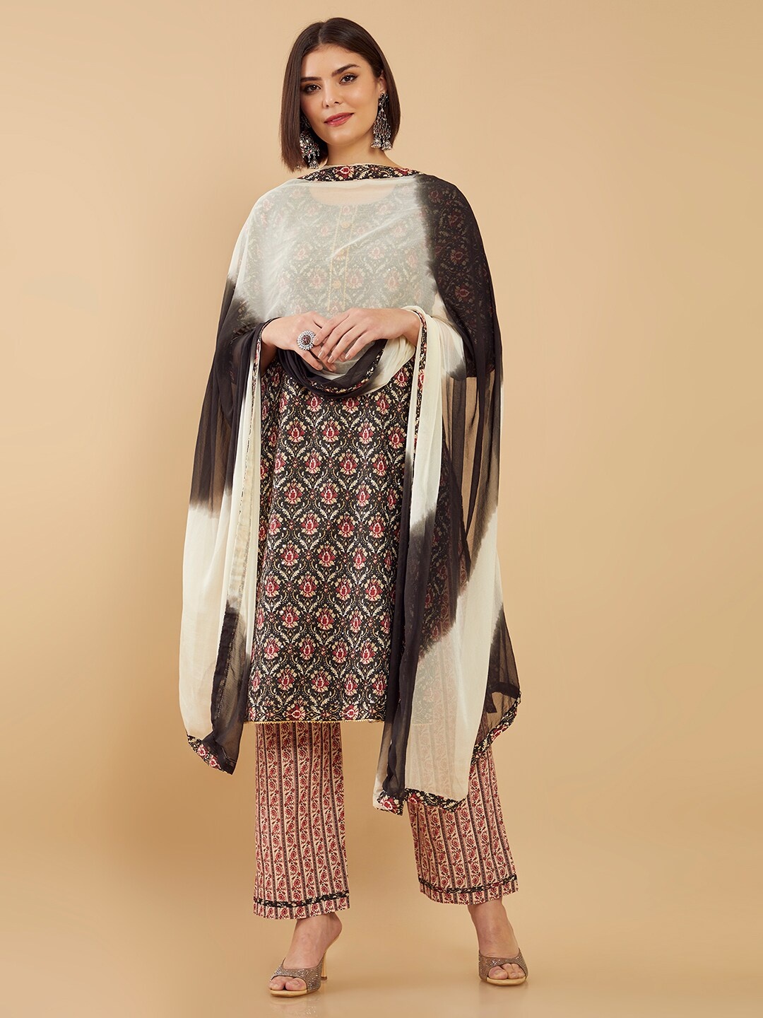 

Soch Black & Red Printed Unstitched Dress Material