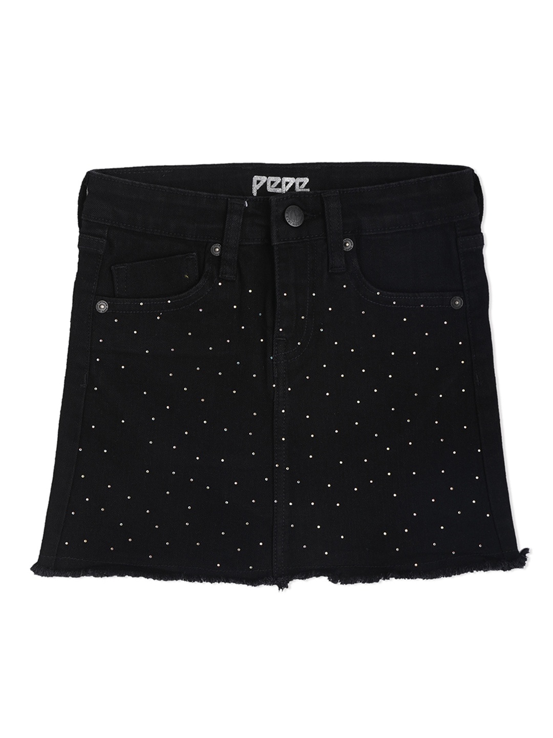

Pepe Jeans Girls Black Printed Knee Length Denim Skirt