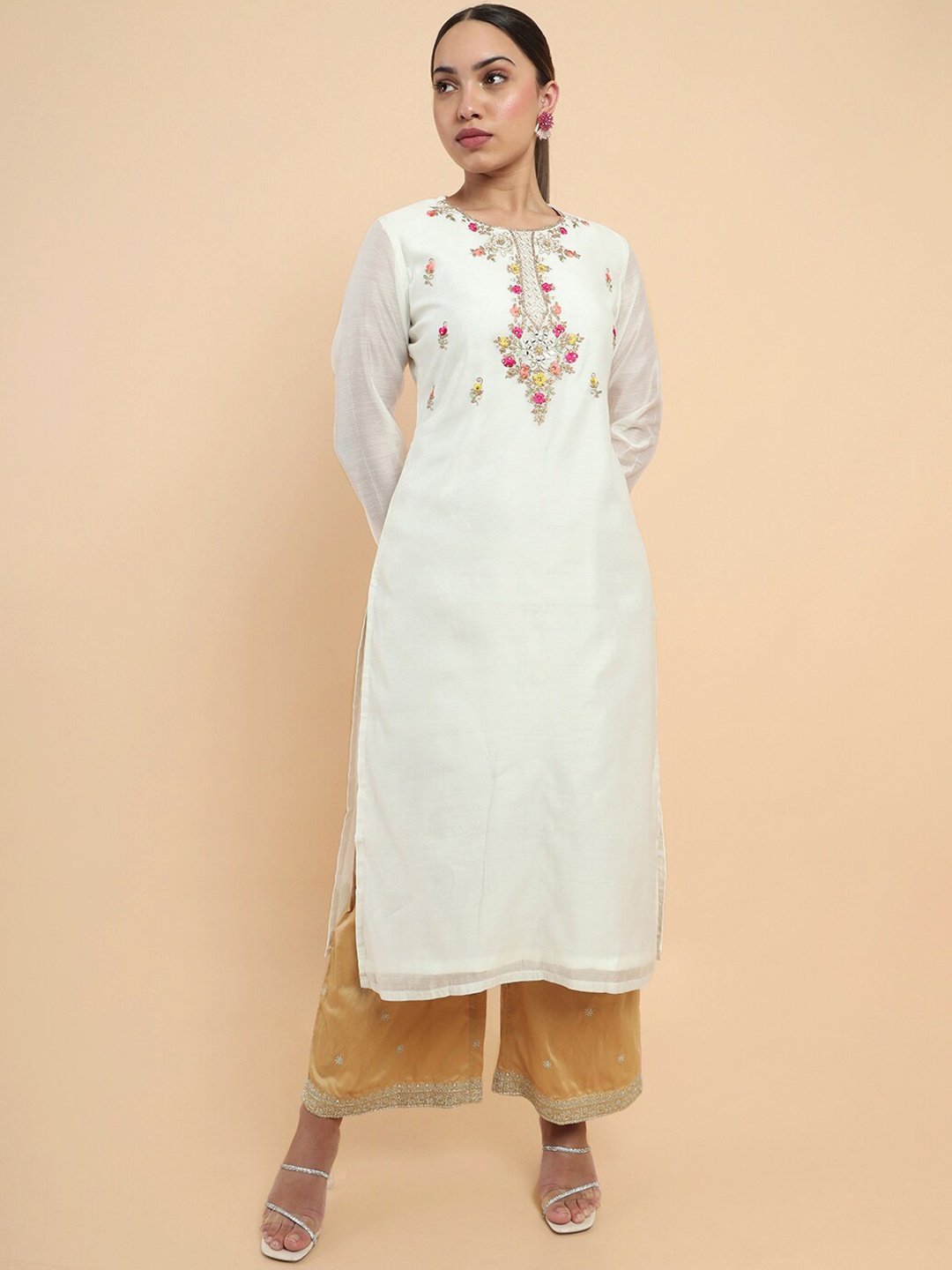 

Soch Floral Embroidered Silk Kurta, Off white