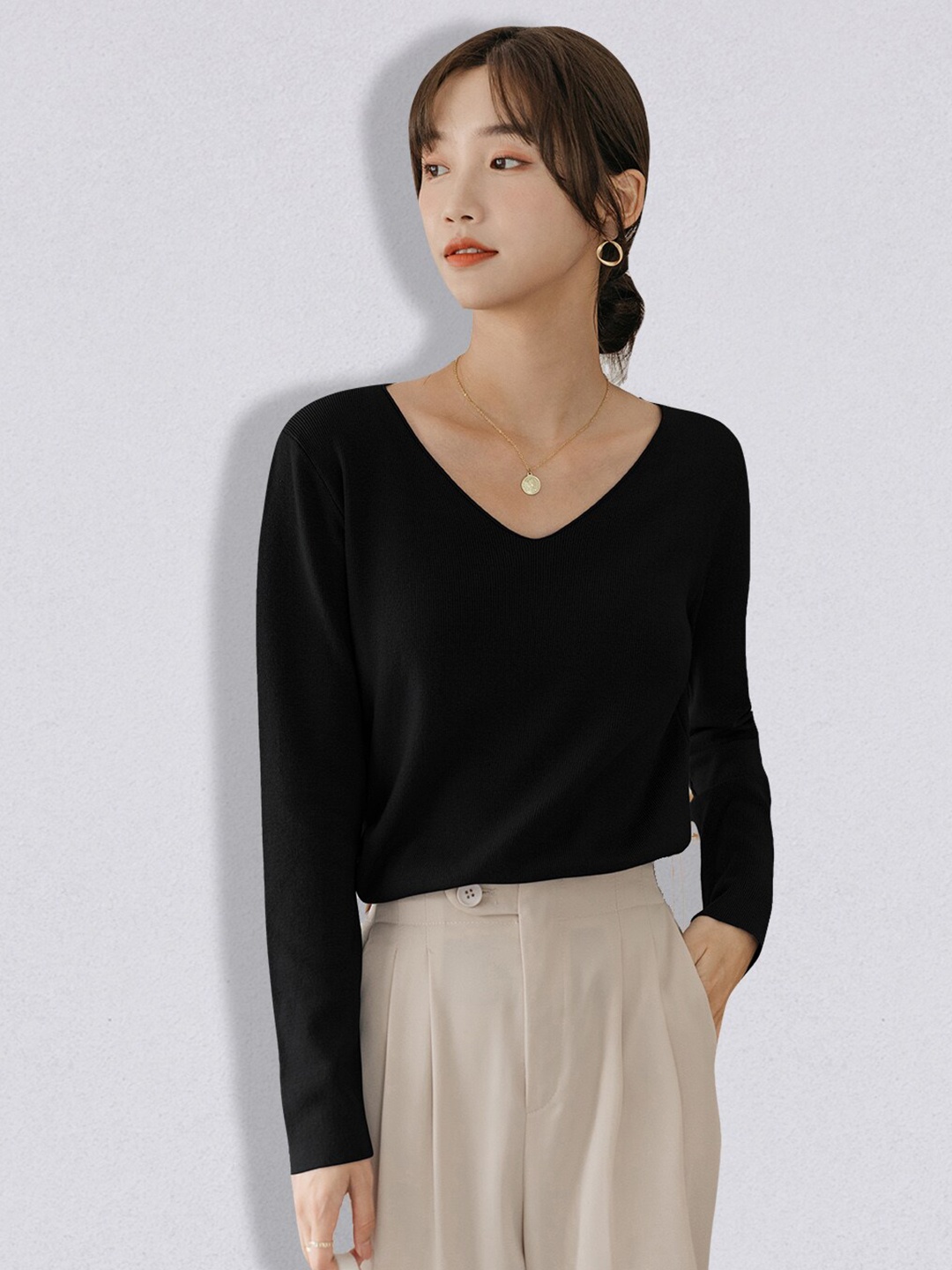 

JC Collection Women Black Solid Pullover