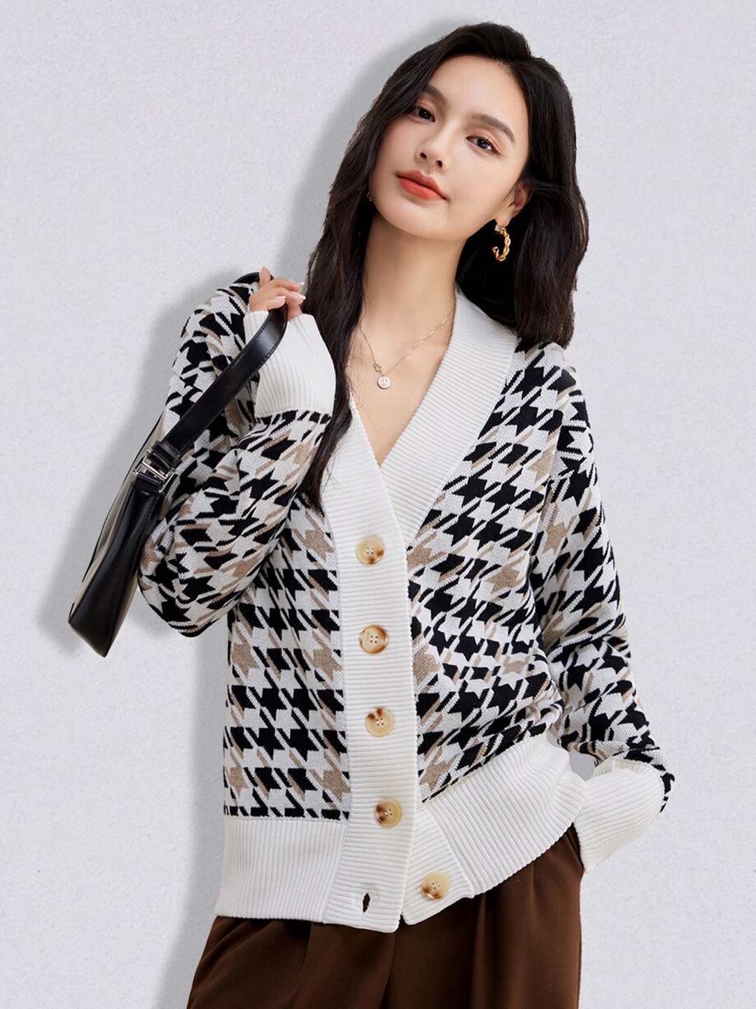 

JC Collection Women White & Black Printed Cardigan