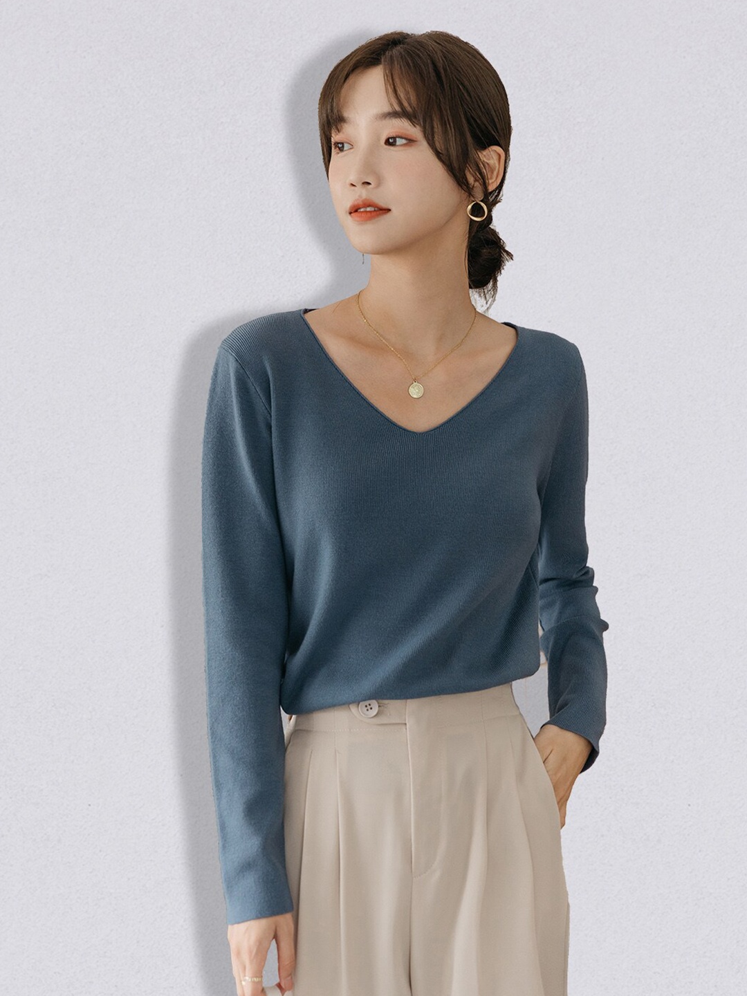 

JC Collection Women Blue Solid Pullover