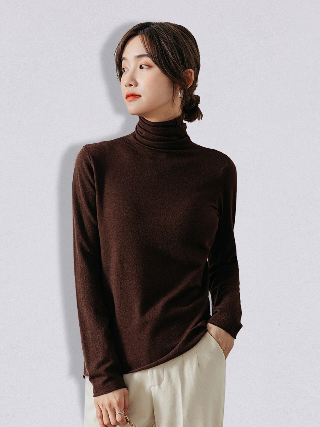 

JC Collection Women Coffee Brown Solid Pullover