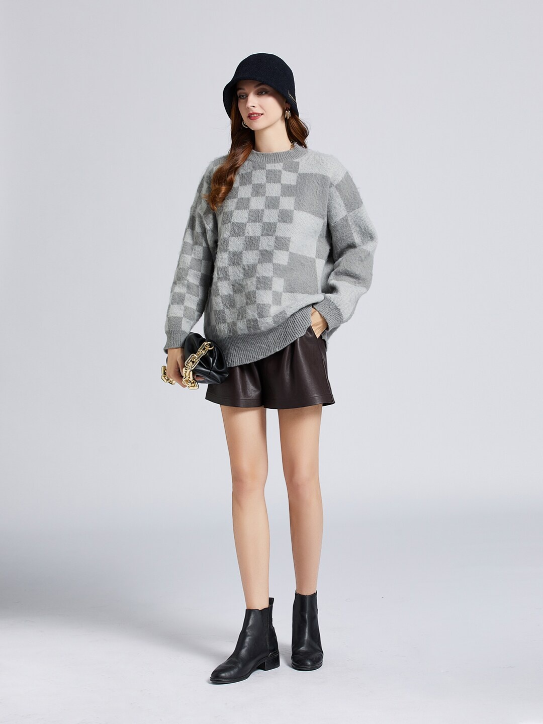 

JC Collection Women Grey Checked Pullover