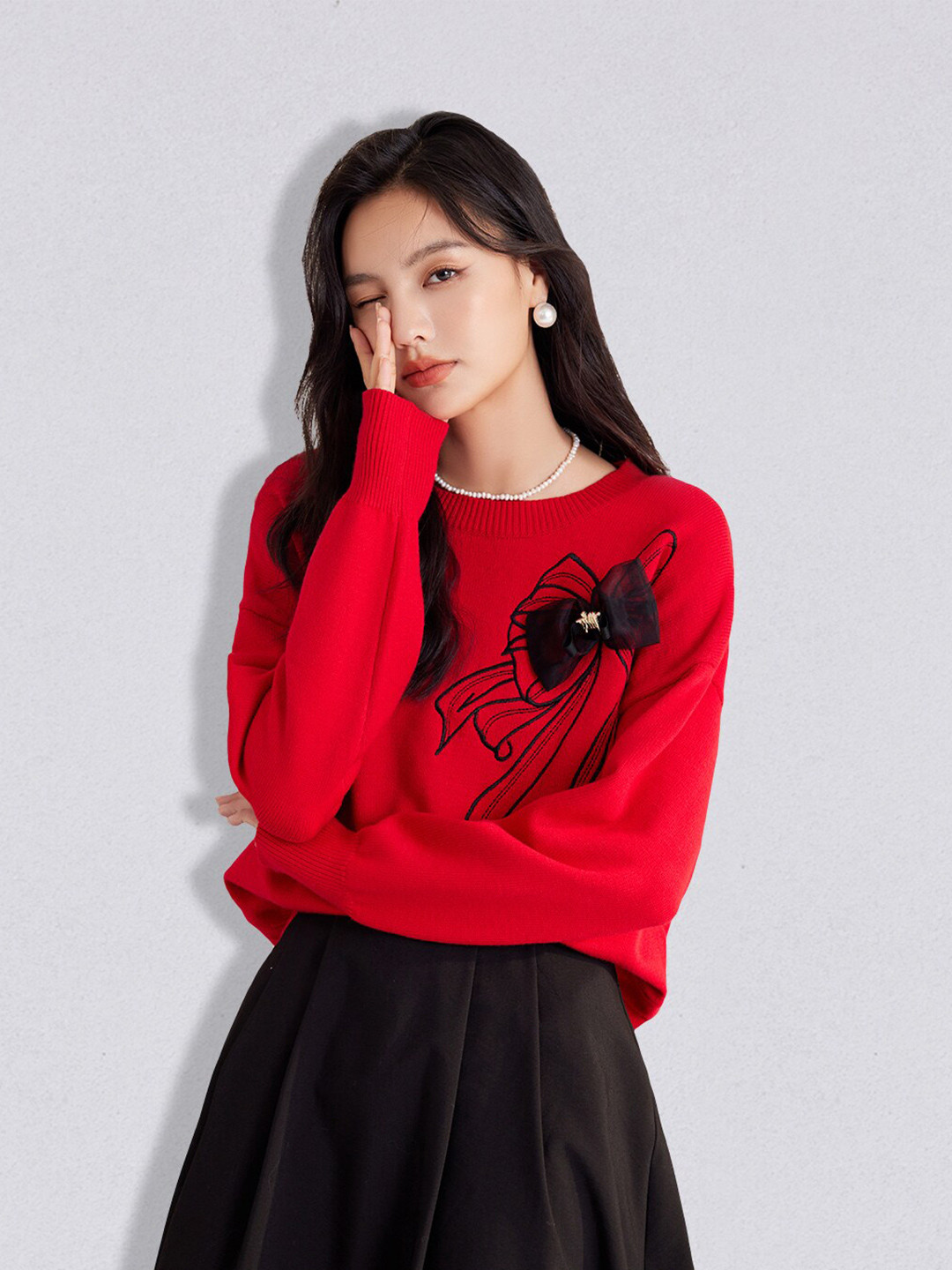 

JC Collection Women Red & Black Floral Pullover