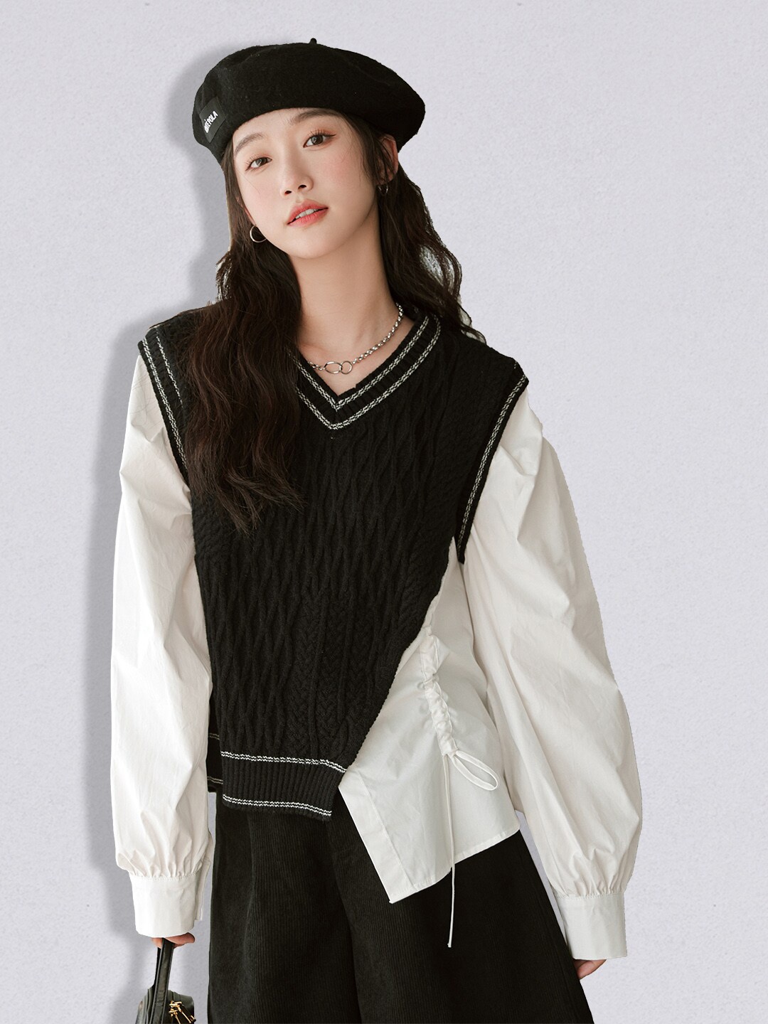 

JC Collection Women Black & White Cable Knit Pullover