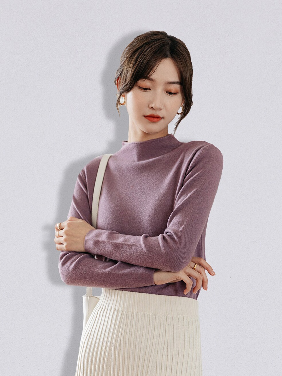 

JC Collection Women Purple Solid Pullover