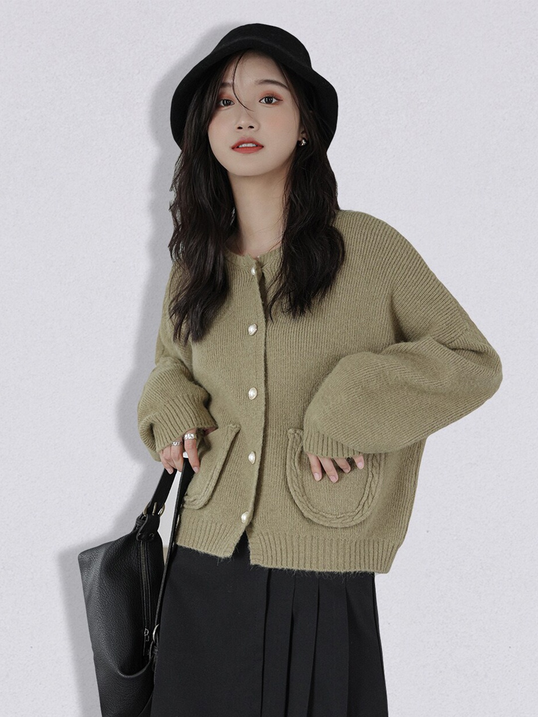

JC Collection Women Green & White Ribbed Cardigan