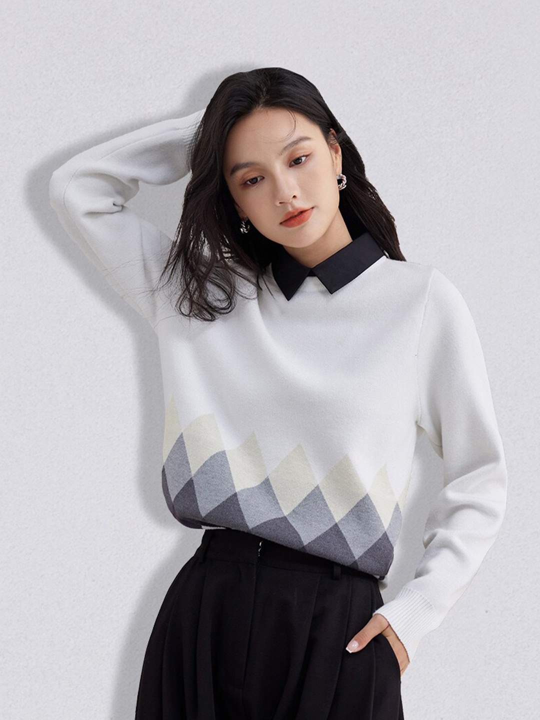 

JC Collection Women White & Blue Printed Pullover