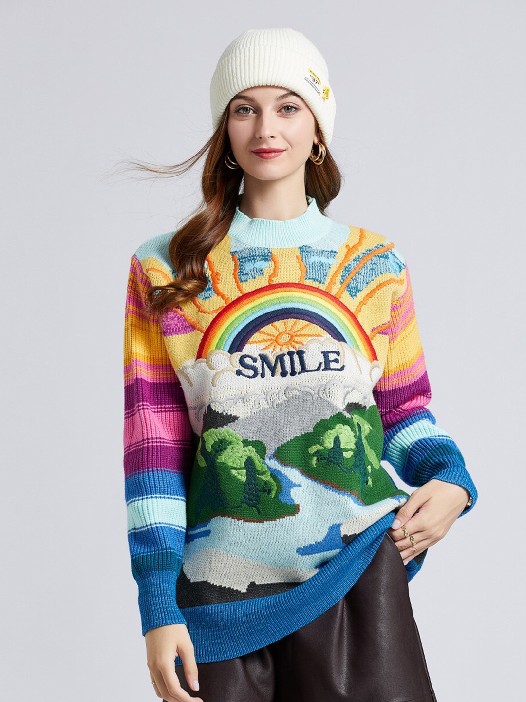 

JC Collection Women Blue & Orange Printed Pullover