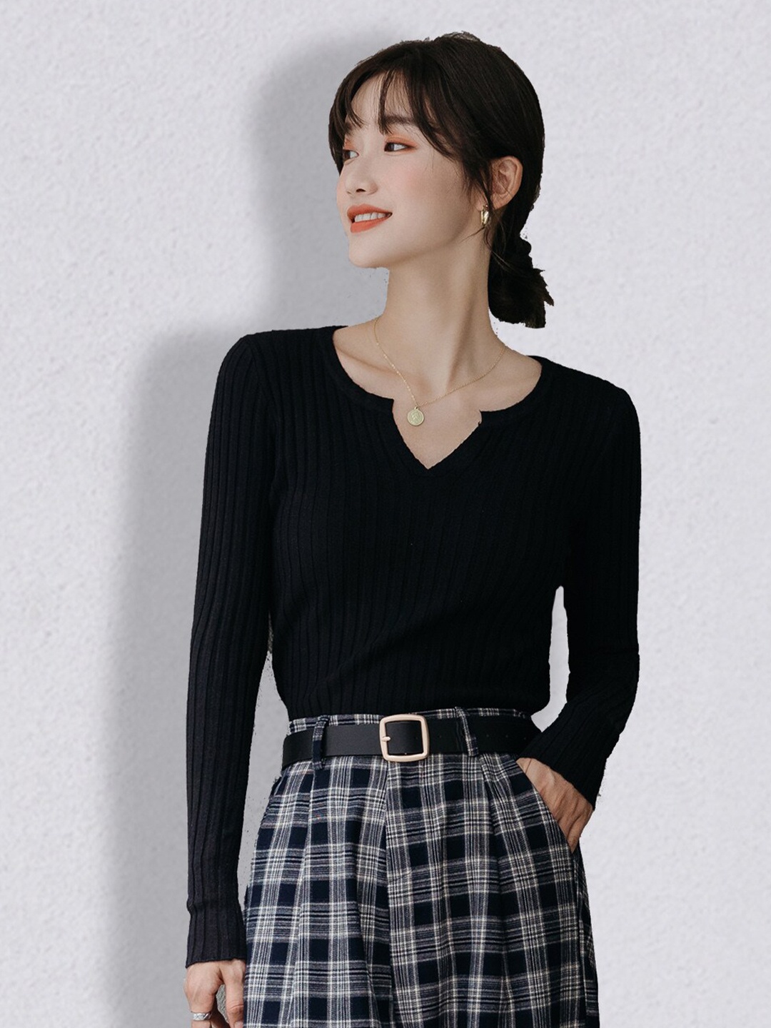 

JC Collection Women Black Striped Pullover