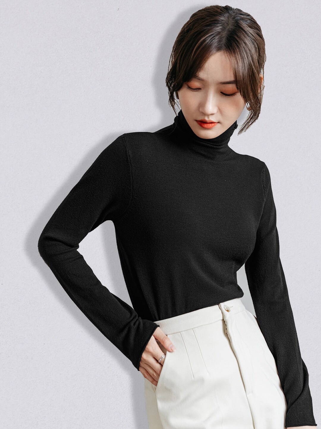 

JC Collection Women Black Solid Pullover