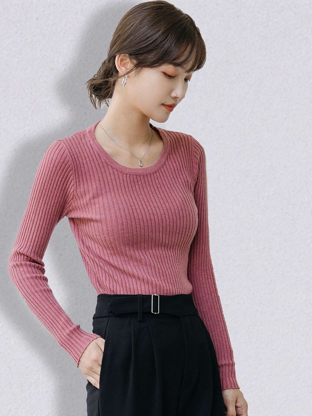 

JC Collection Women Red Striped Pullover
