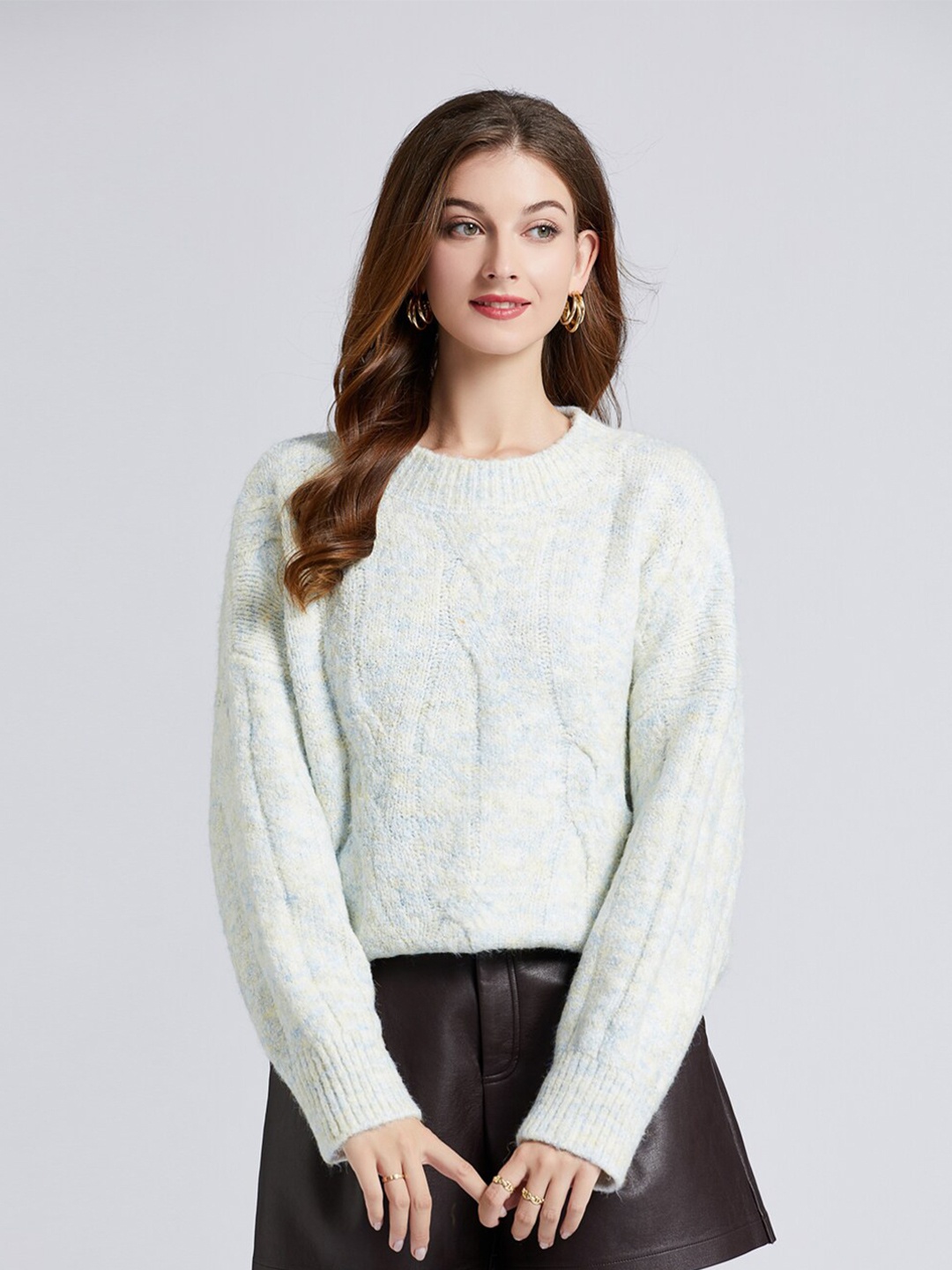 

JC Collection Women Green & White Ribbed Pullover