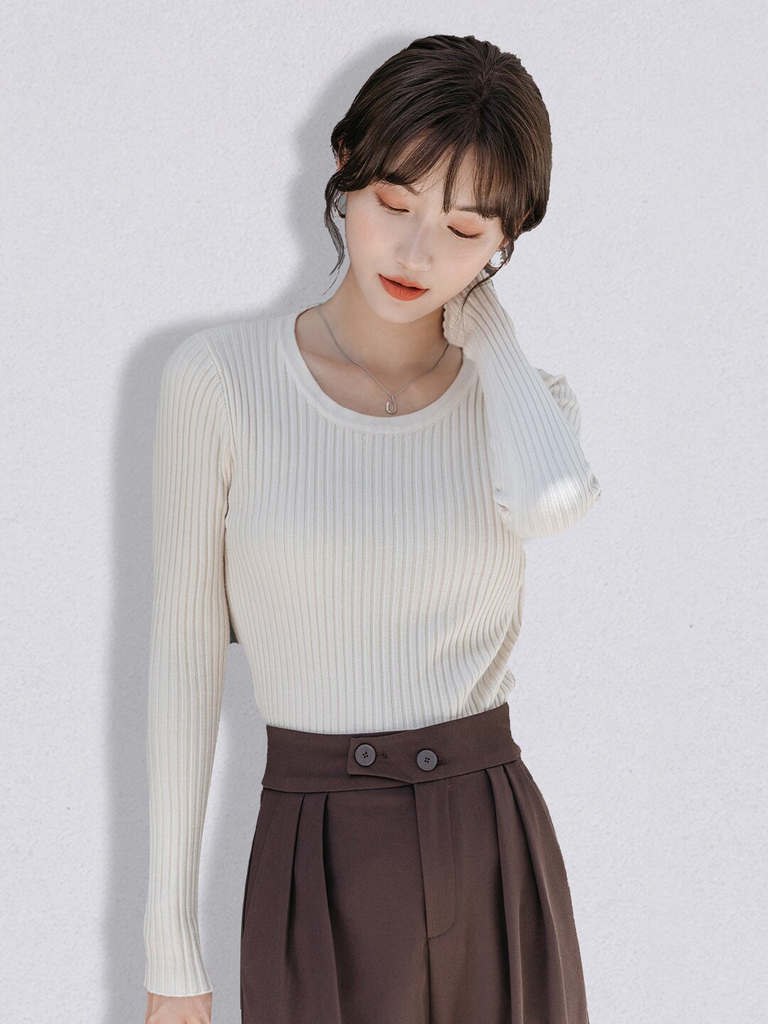 

JC Collection Women White Ribbed Pullover