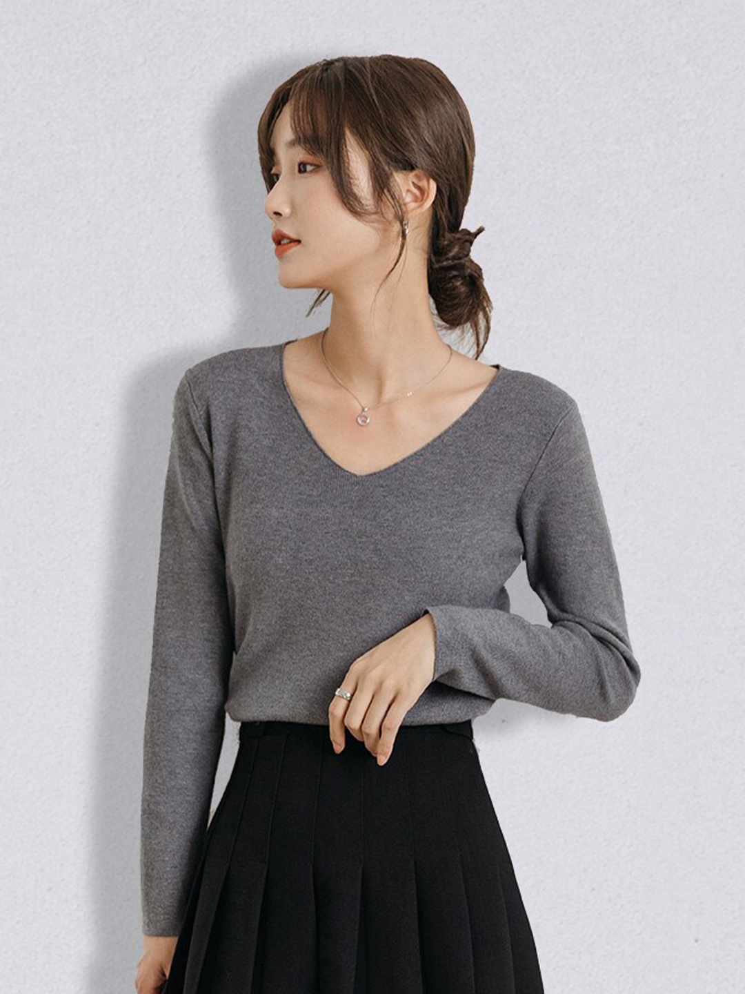 

JC Collection Women Grey Solid Pullover