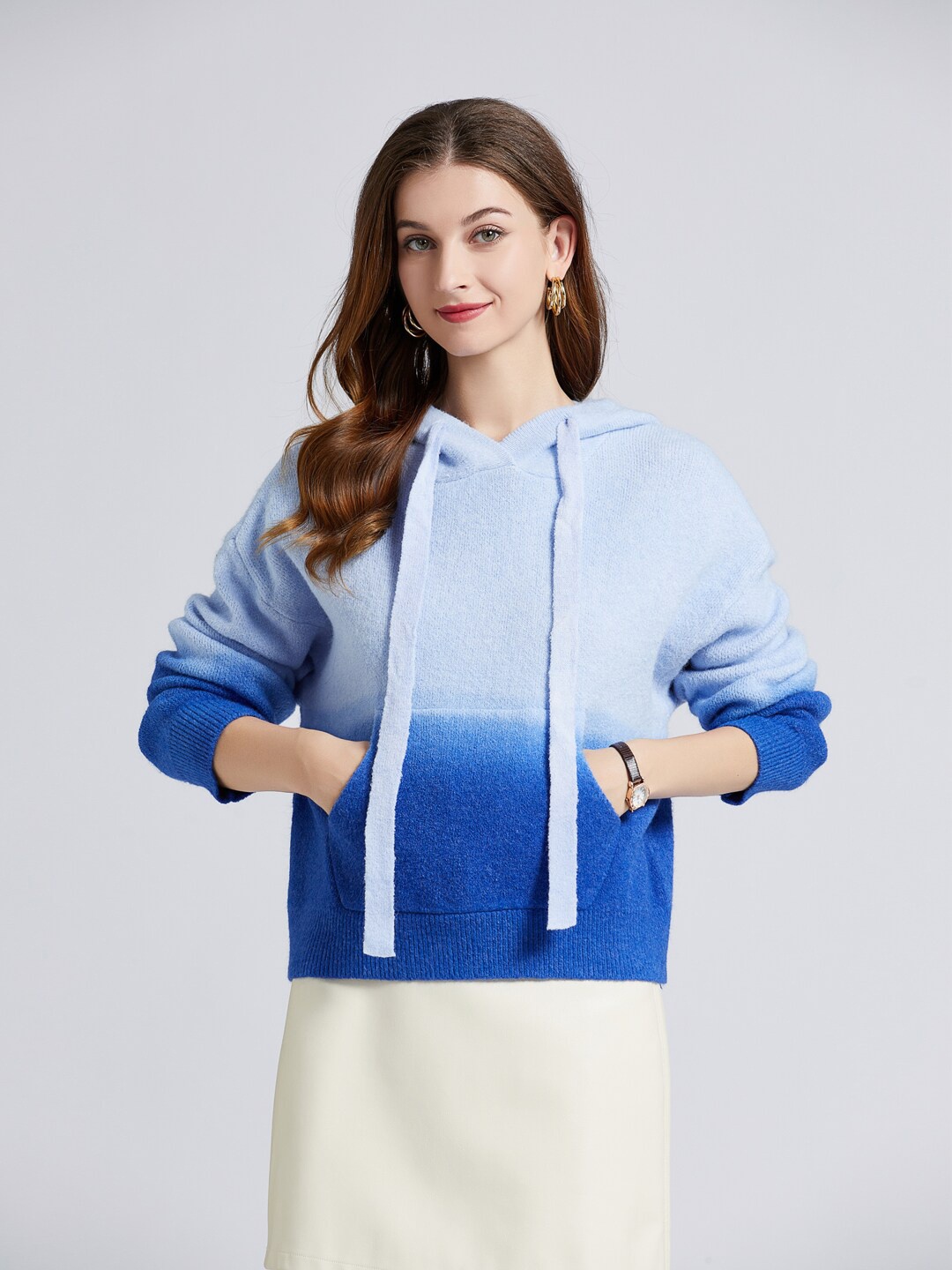

JC Collection Women Blue & Light Blue Colourblocked Hooded Pullover