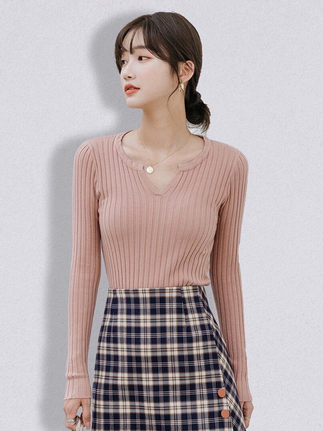 

JC Collection Women Pink Ribbed Pullover