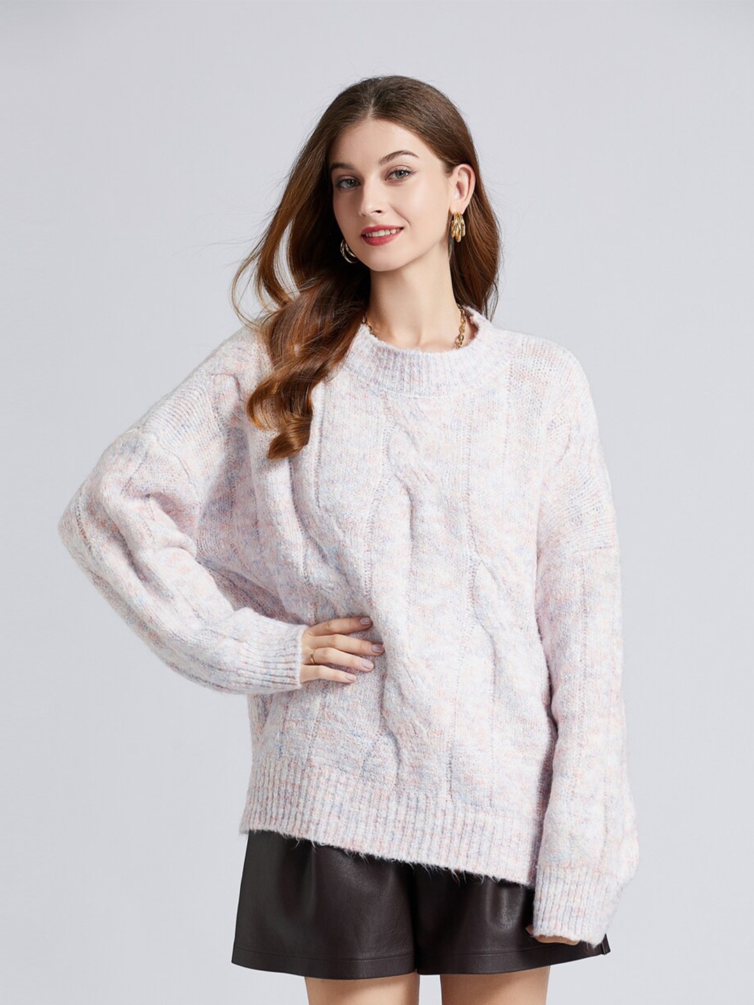 

JC Collection Women Pink & Blue Cable Knit Longline Pullover