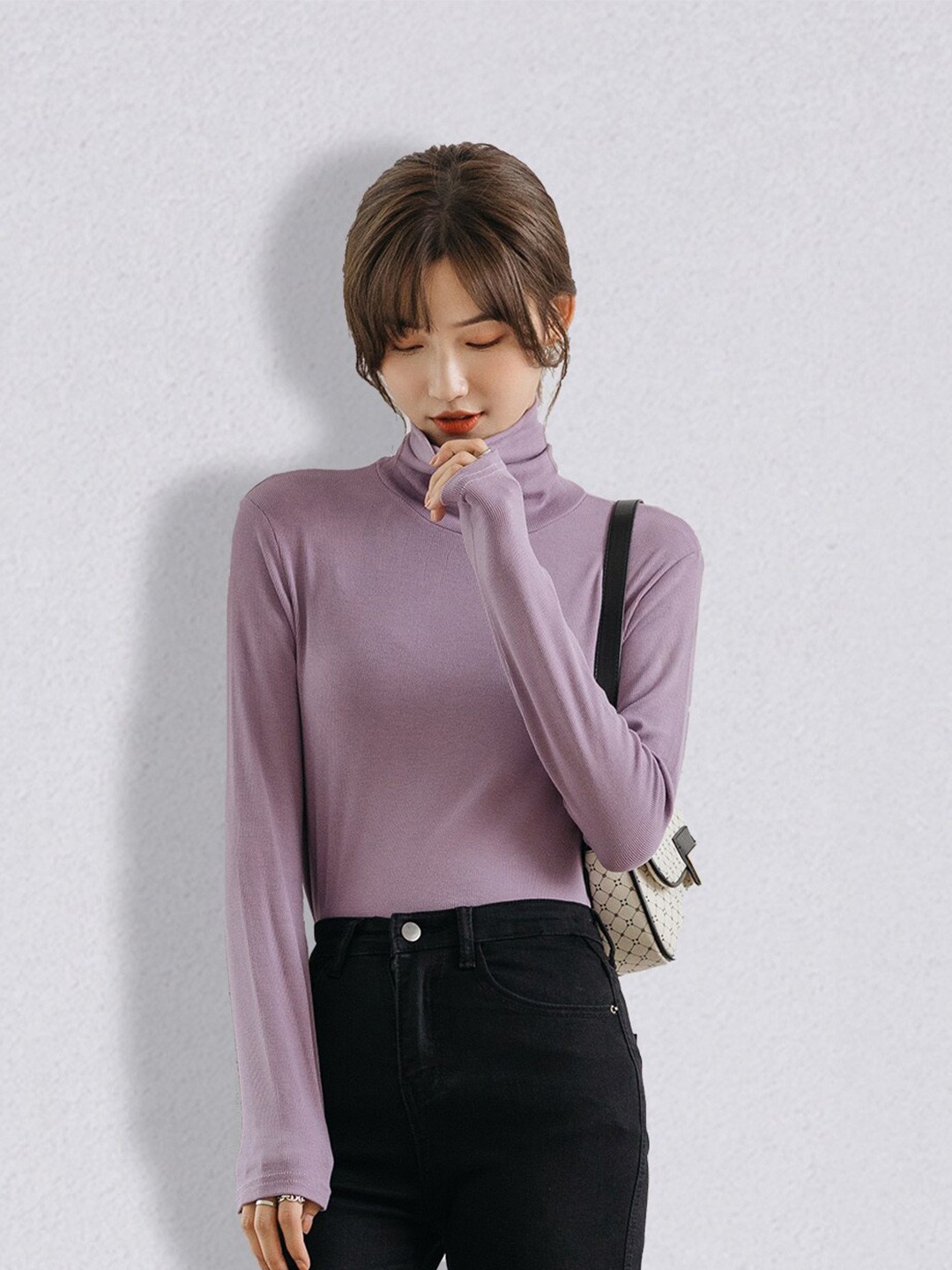 

JC Collection Women Purple Solid Pullover