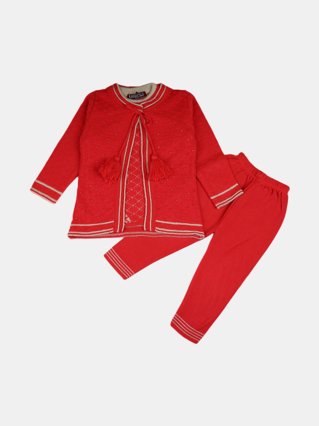 

V-Mart Kids Red Embellished Pure Cotton T-shirt with Pyjama