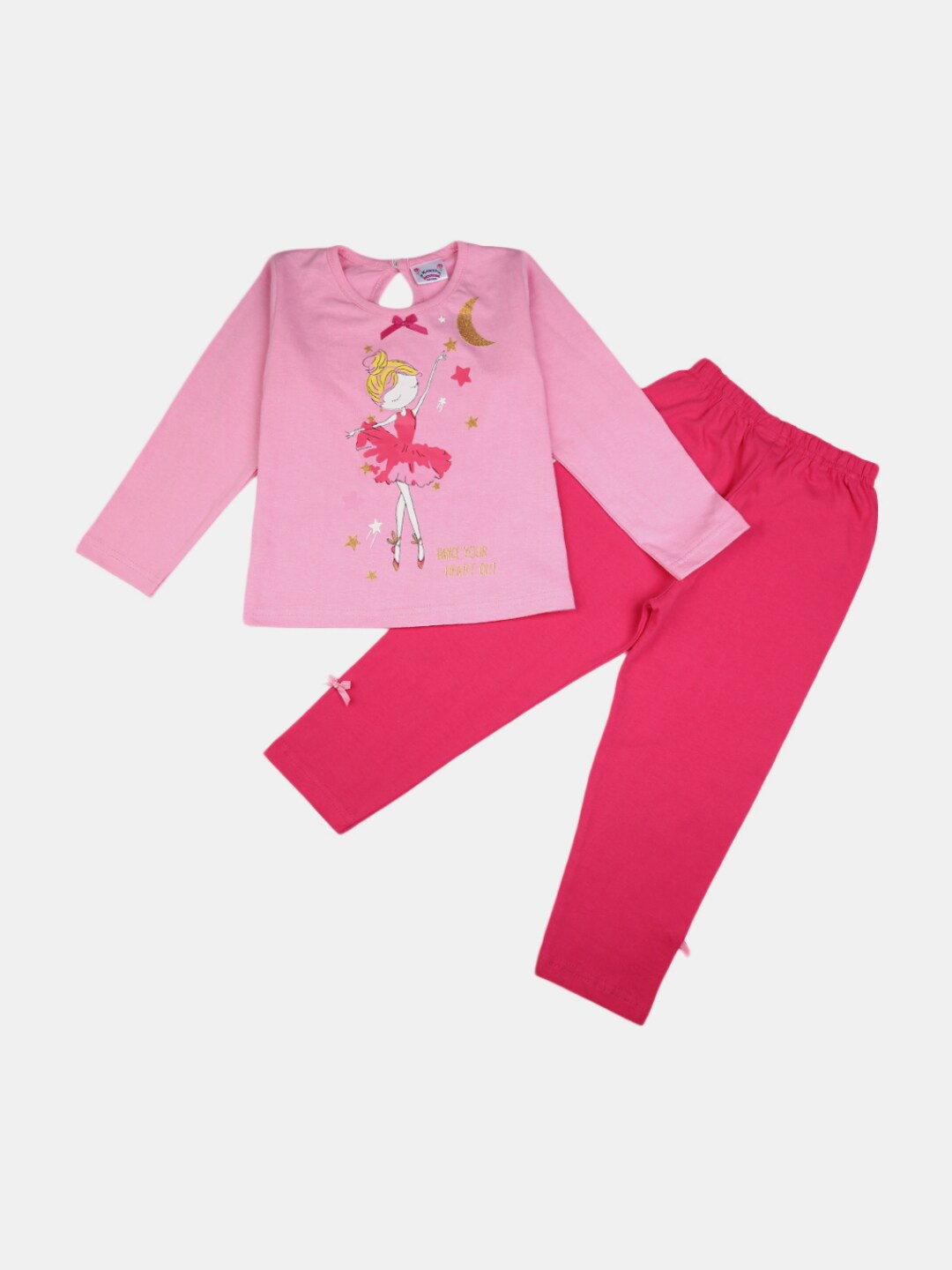

V-Mart Kids Pink & White Printed Pure Cotton T-shirt with Legging
