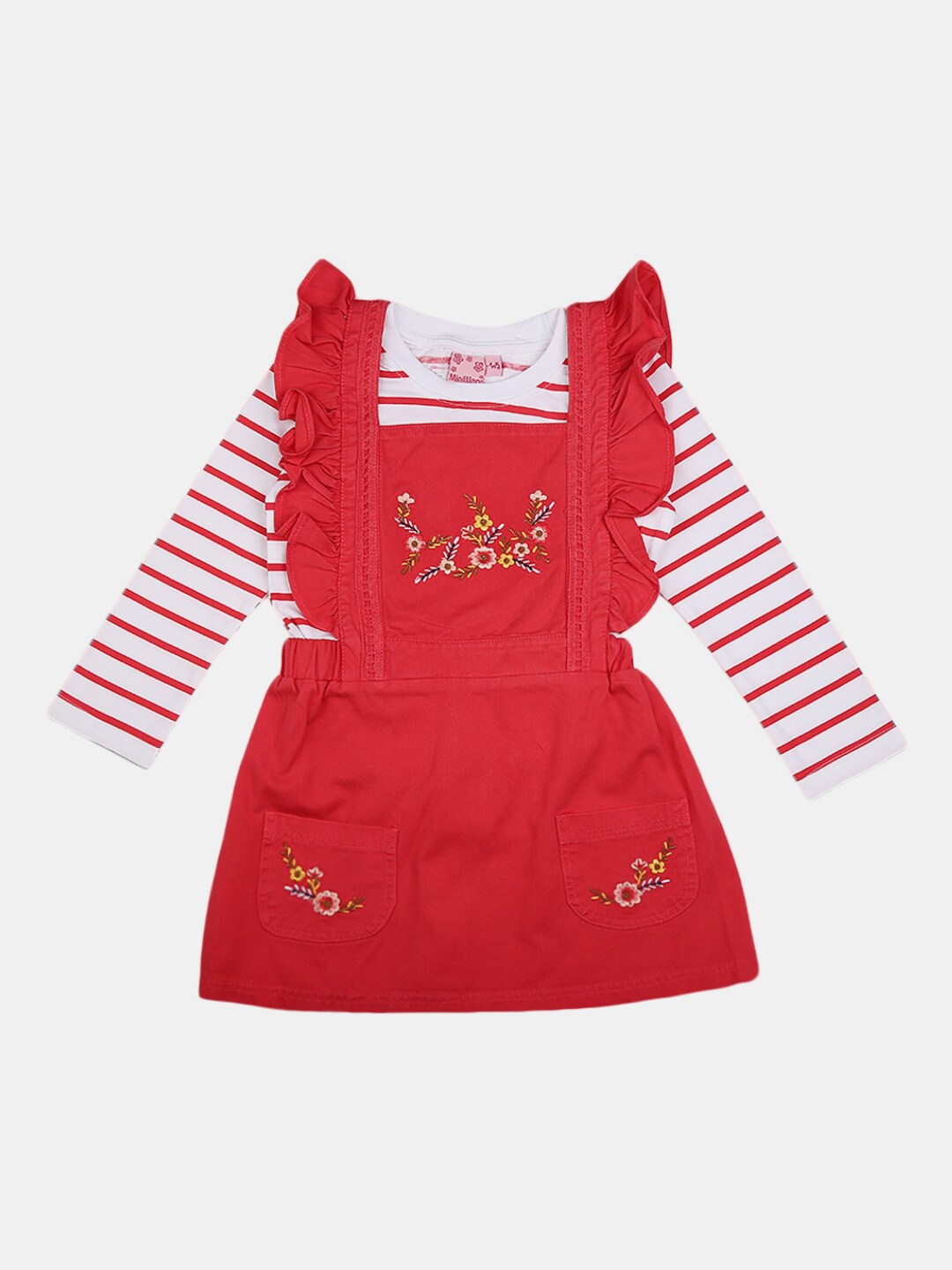 

V-Mart Kids Red & White Printed Pure Cotton T-shirt with Legging