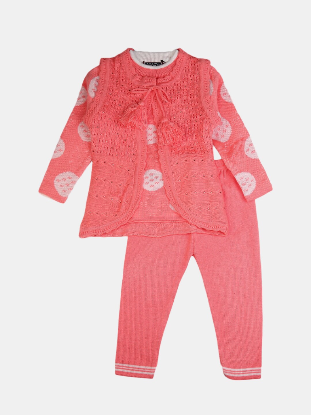 

V-Mart Unisex Kids Peach-Coloured & White Printed Pure Cotton T-shirt with Pyjamas