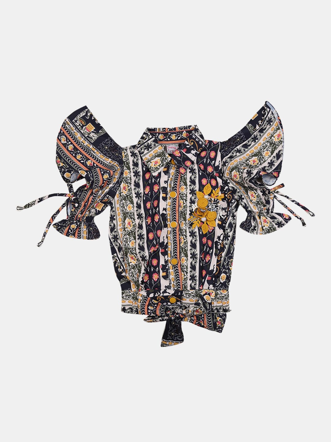 

V-Mart Unisex Kids Mustard & Black Printed Top with Capris