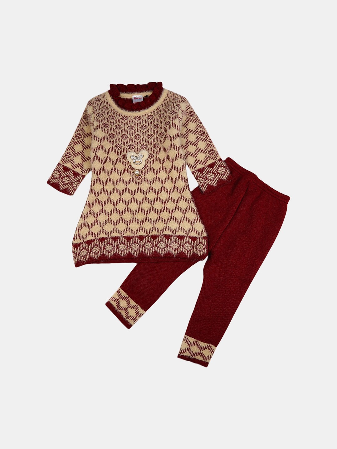 

V-Mart Unisex Kids Peach-Coloured & Maroon T-shirt with Pyjamas
