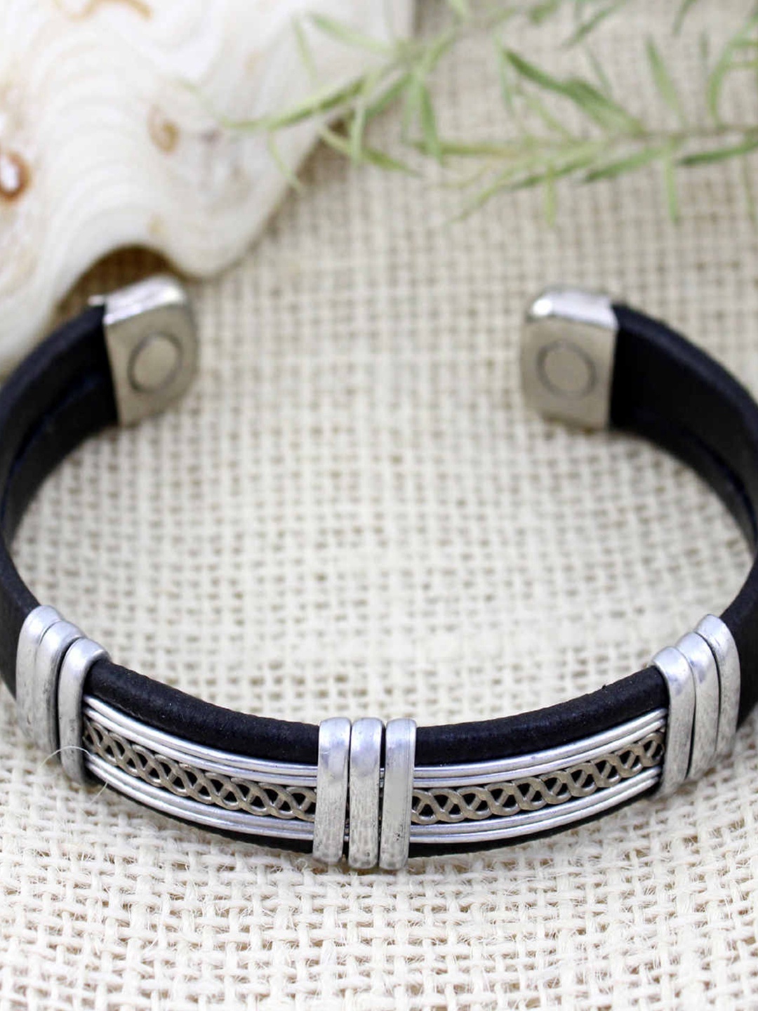 

Runway Ritual Men Black & Silver-Plated Cuff Bracelet