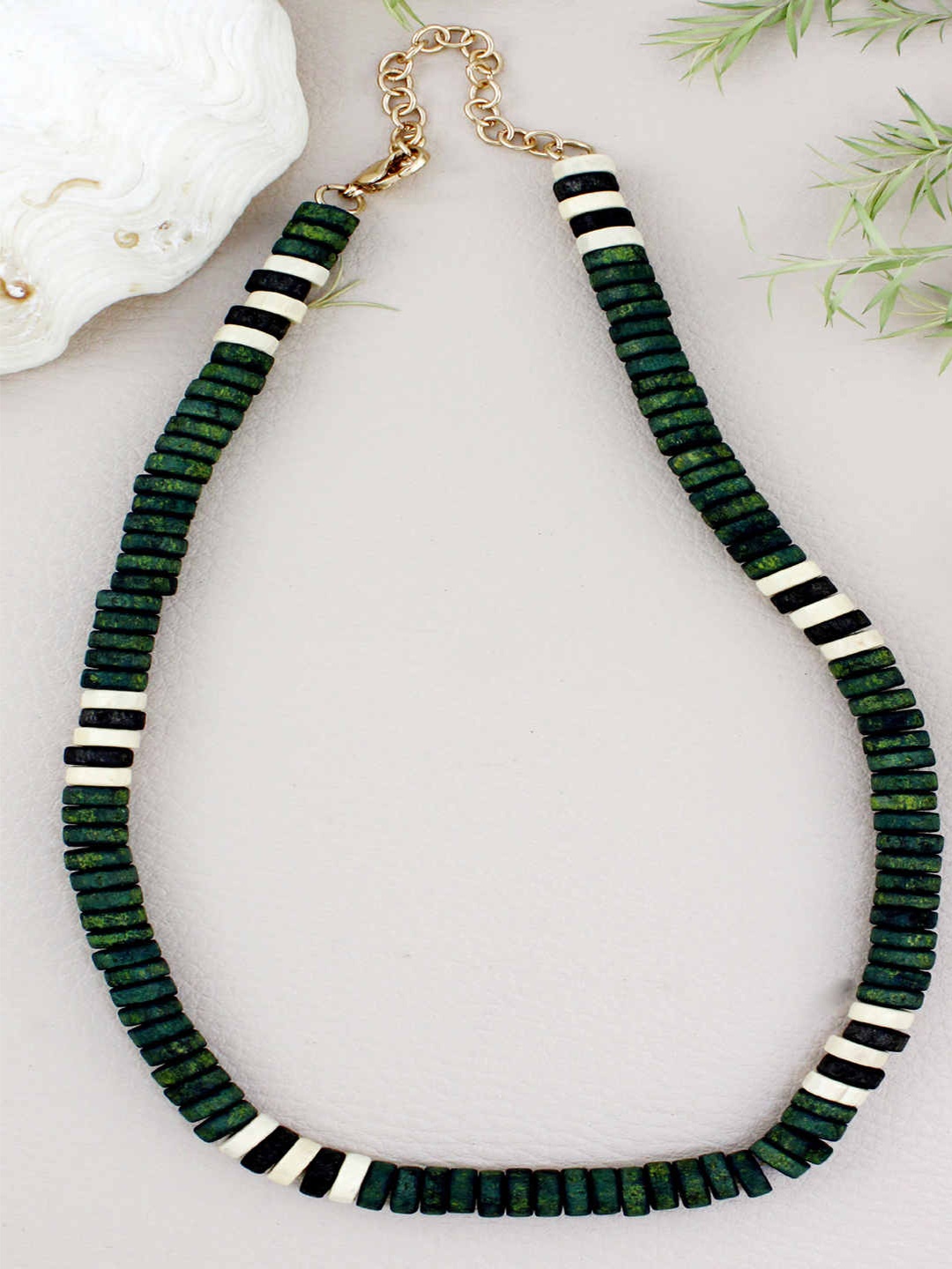 

Runway Ritual Men Olive Green & White Necklace