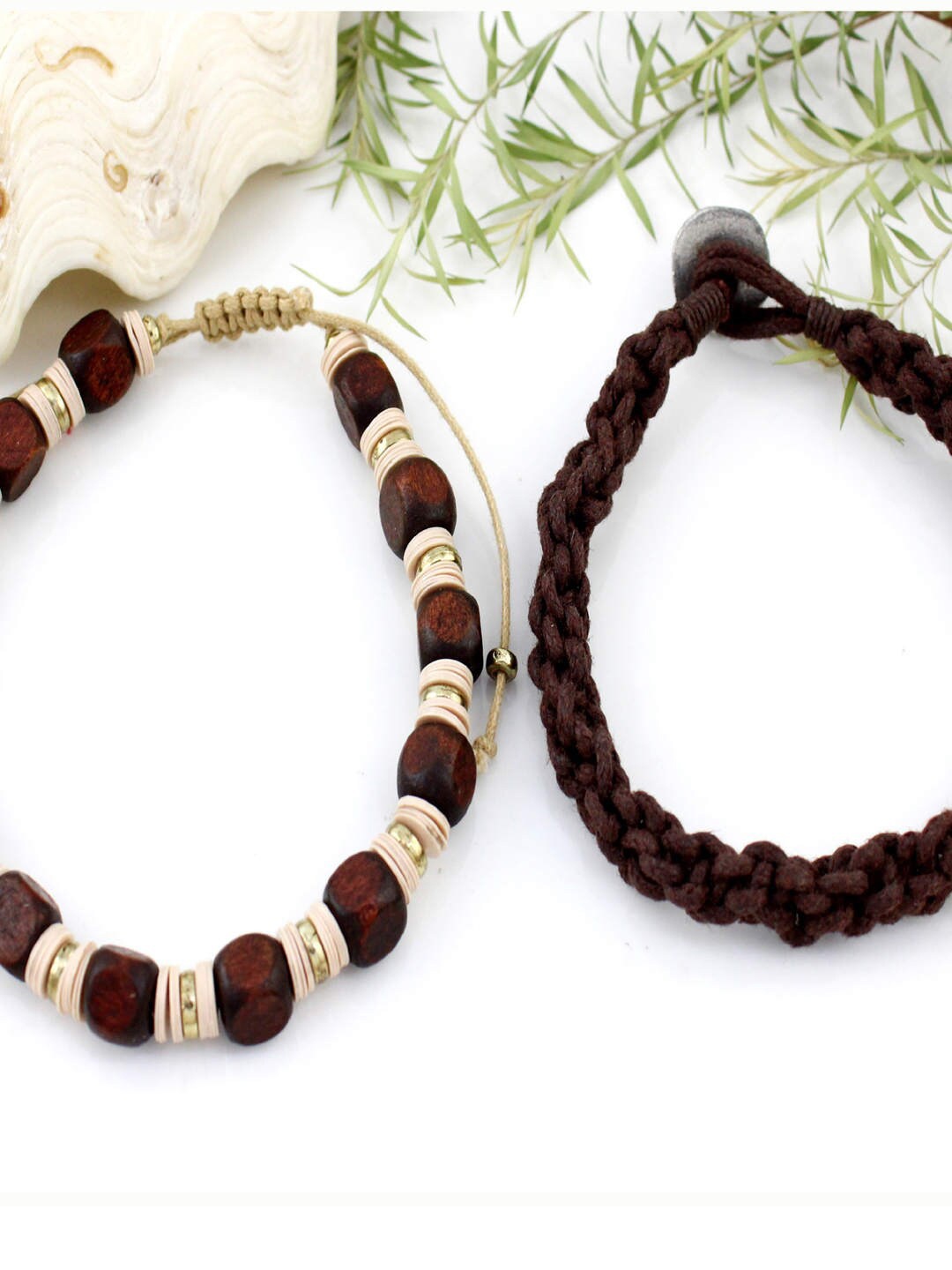 

Runway Ritual Men Set Of 2 Brown & Beige Wood Bracelet