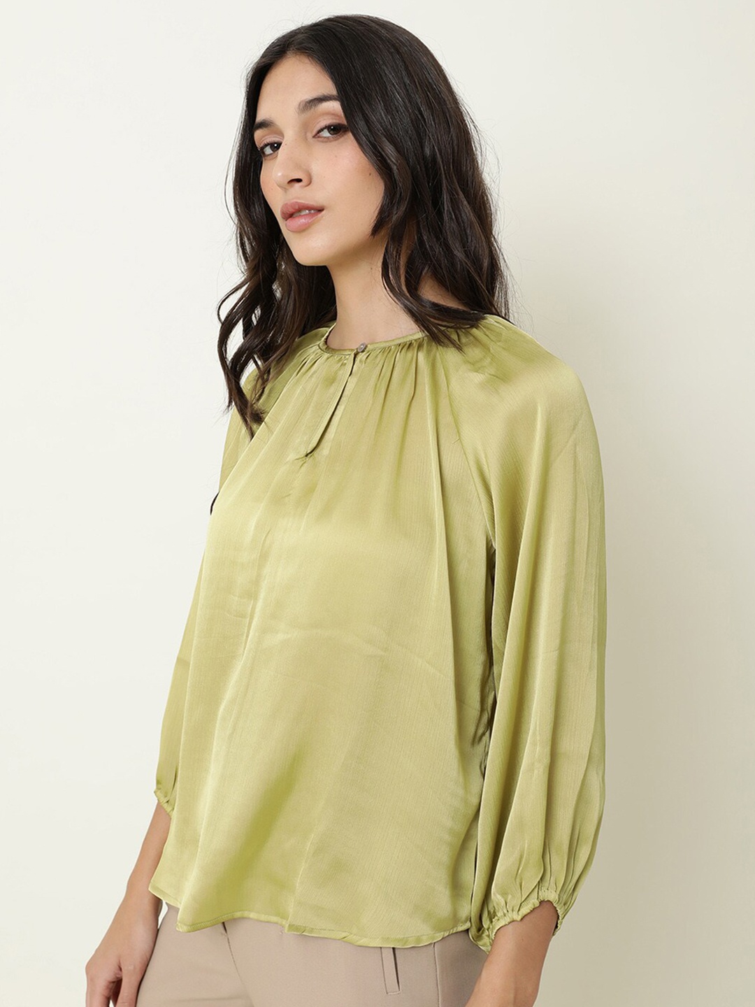 

RAREISM Women Green Keyhole Neck Top