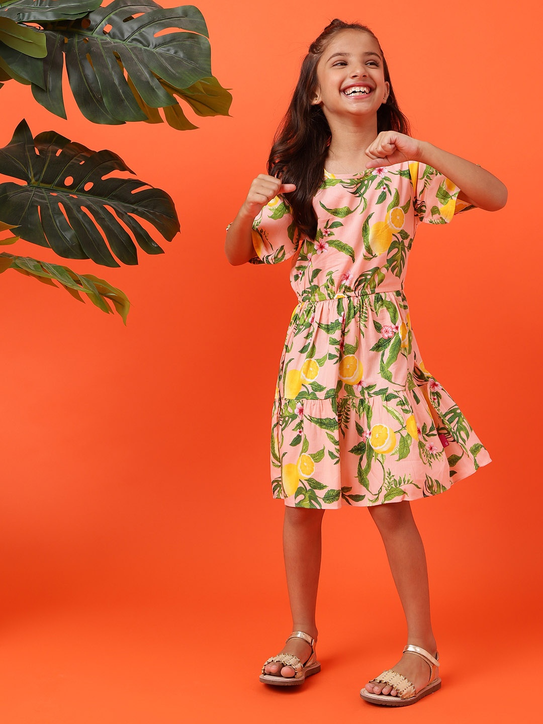 

TALES & STORIES Peach-Coloured Tropical Dress