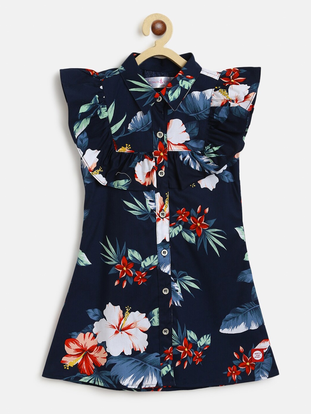 

TALES & STORIES Navy Blue Floral Shirt Dress